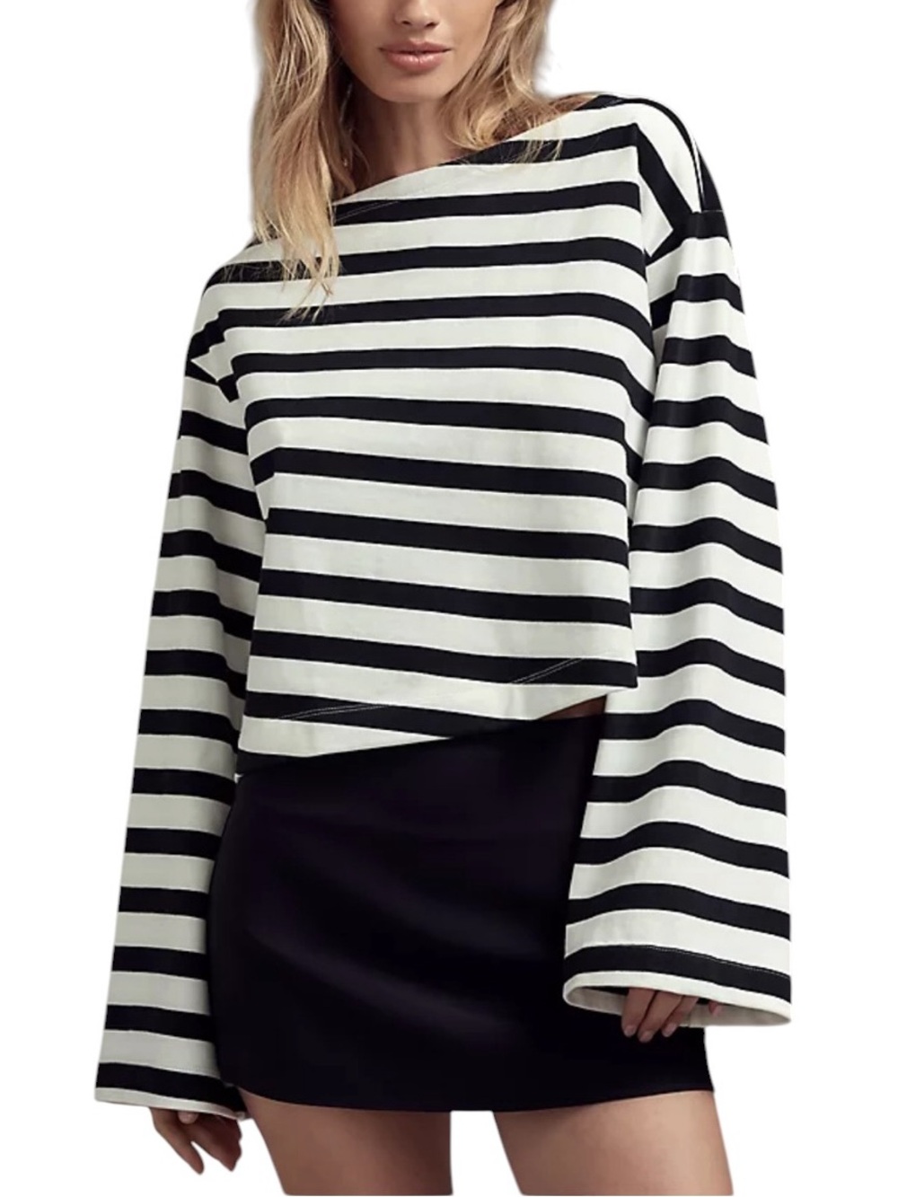 Maeve Anthropologie Boatneck Stripped Bell Sleeve Knit Top size small